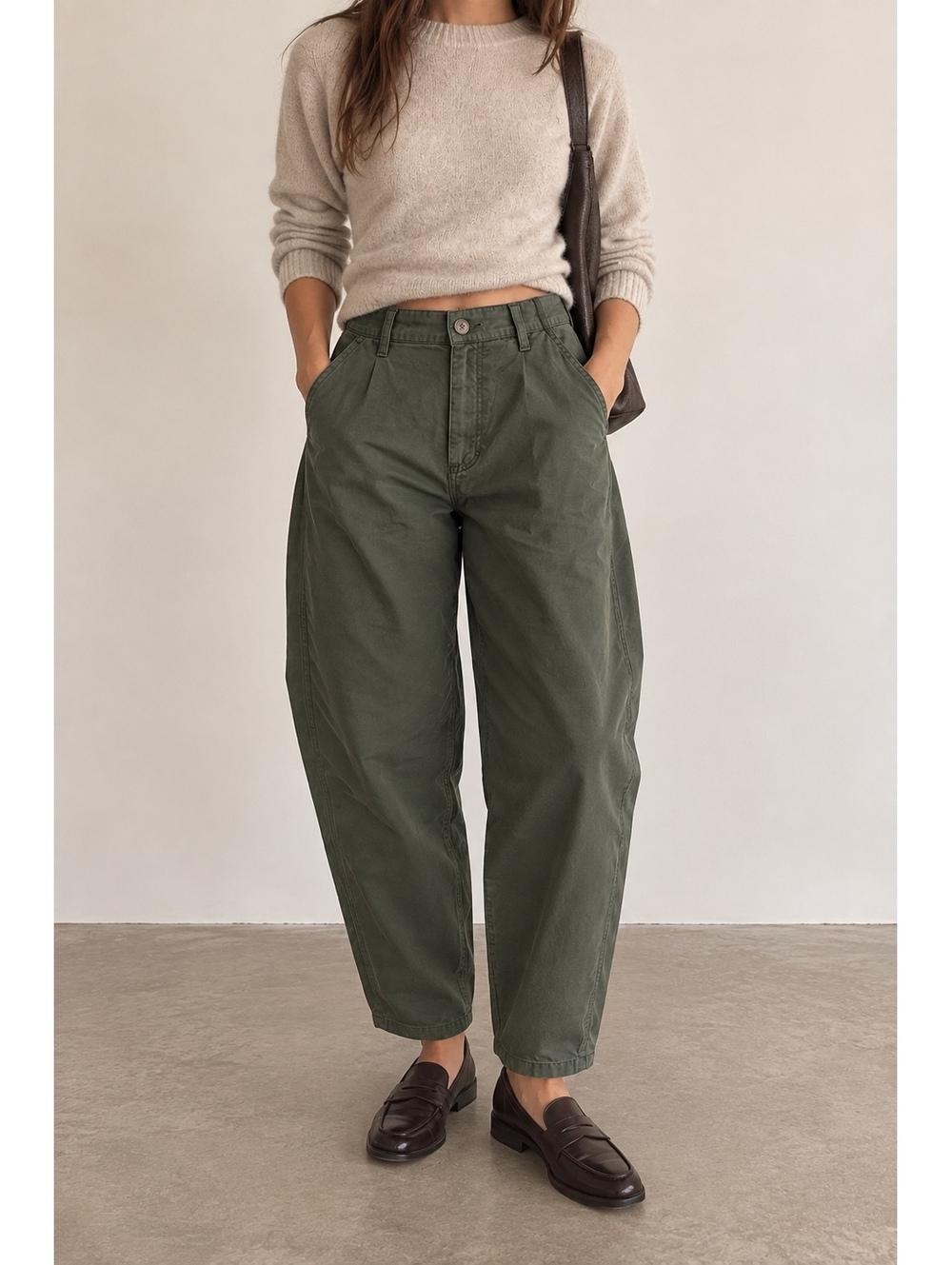 Free People Olive Green Chino Trousers Size 0 High Rise Relaxed Slouchy Fit